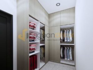 Lemari Full Ceiling Letter L Sliding Blockboard Finishing HPL - Ibu Lenni