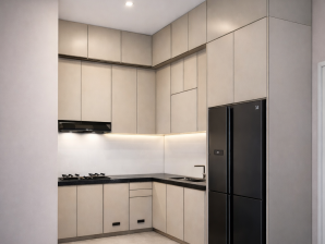 Kitchen Set Kabinet Atas Bawah Letter L Modern Minimalis Blockboard Finishing HPL - Ibu Savira