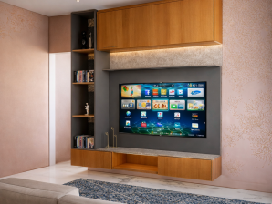 Backdrop TV Kabinet Gantung Modern Minimalis Blockboard Finishing HPL - Ibu Savira
