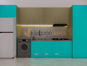 Kitchen Set Single Line Plus Storage Kulkas Janitor Blockboard Finishing HPL - Ibu Heliana