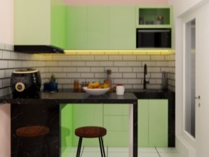 Kitchen Set Green Peace Letter L Include Island Table Kitchen Blockboard Finishing HPL - Bapak Elko