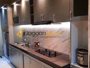 Kitchen Set Single Line Include Storage Kulkas Blockboard Finishing HPL - Ibu Dina Maryana