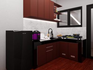 Kitchen Set Minimalis Elegan Simple Letter L Blockboard Finishing HPL Counter Top Granit - Ibu Leni