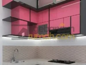 Kitchen Set Kabinet Atas Pink Mode Blockboard Finishing HPL - Bapak Andika Rachman