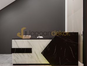 Meja Resepsionis Motif Marmer Blockboard Finishing HPL - Bapak Susanto