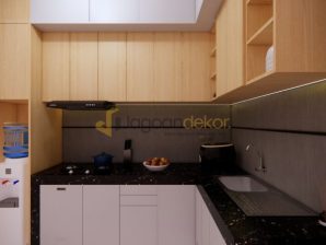 Kitchen Set Letter L Kombinasi Warna Natural Oak Blockboard Finishing HPL Stone Counter Top - Bapak Latifudin