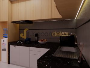 Kitchen Set Letter L Kombinasi Warna Natural Oak Blockboard Finishing HPL Stone Counter Top - Bapak Latifudin