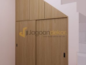 Lemari Sliding Door Storage Bawah Tangga Blockboard Finishing HPL - Bapak Latifudin