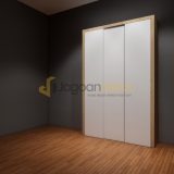 Lemari Sliding Door Natural Oak Combination White Pearl Blockboard Finishing HPL - Ibu Eny