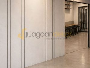Wall Board Dengan Motif Tali Air Grey Glossy Bahan Blokmin Finishing HPL  - Bapak Dede